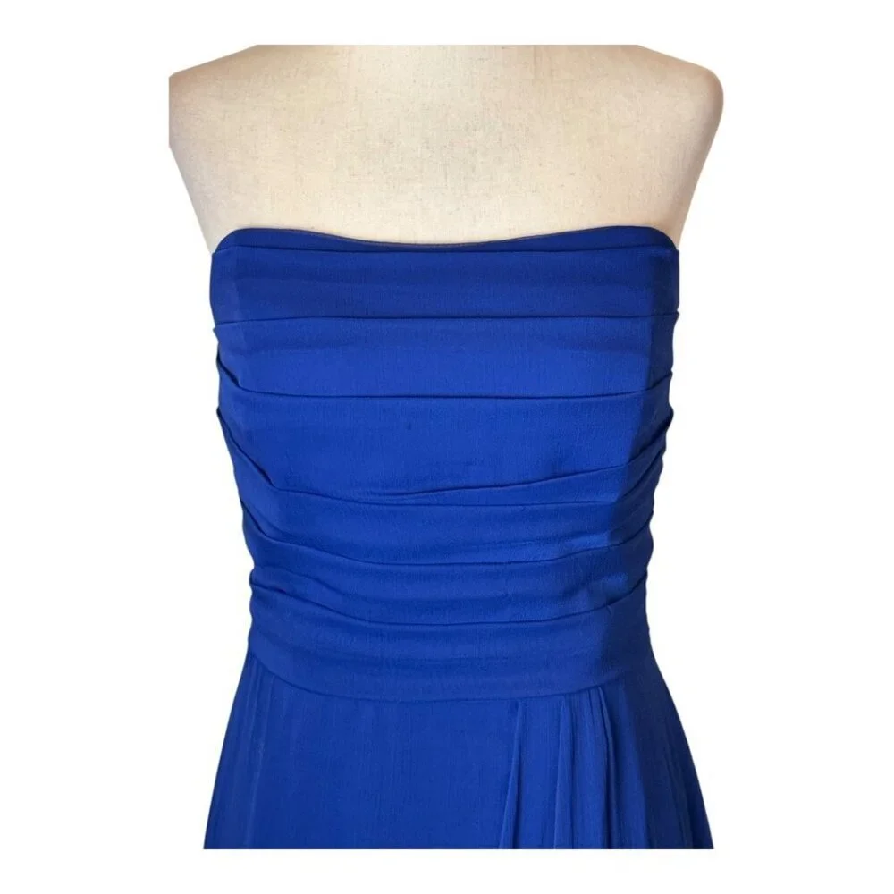 Lela Rose Dress‎ Women XS Royal Blue Crinkle Chiffon Strapless Bridesmaid Gown - Picture 4 of 8